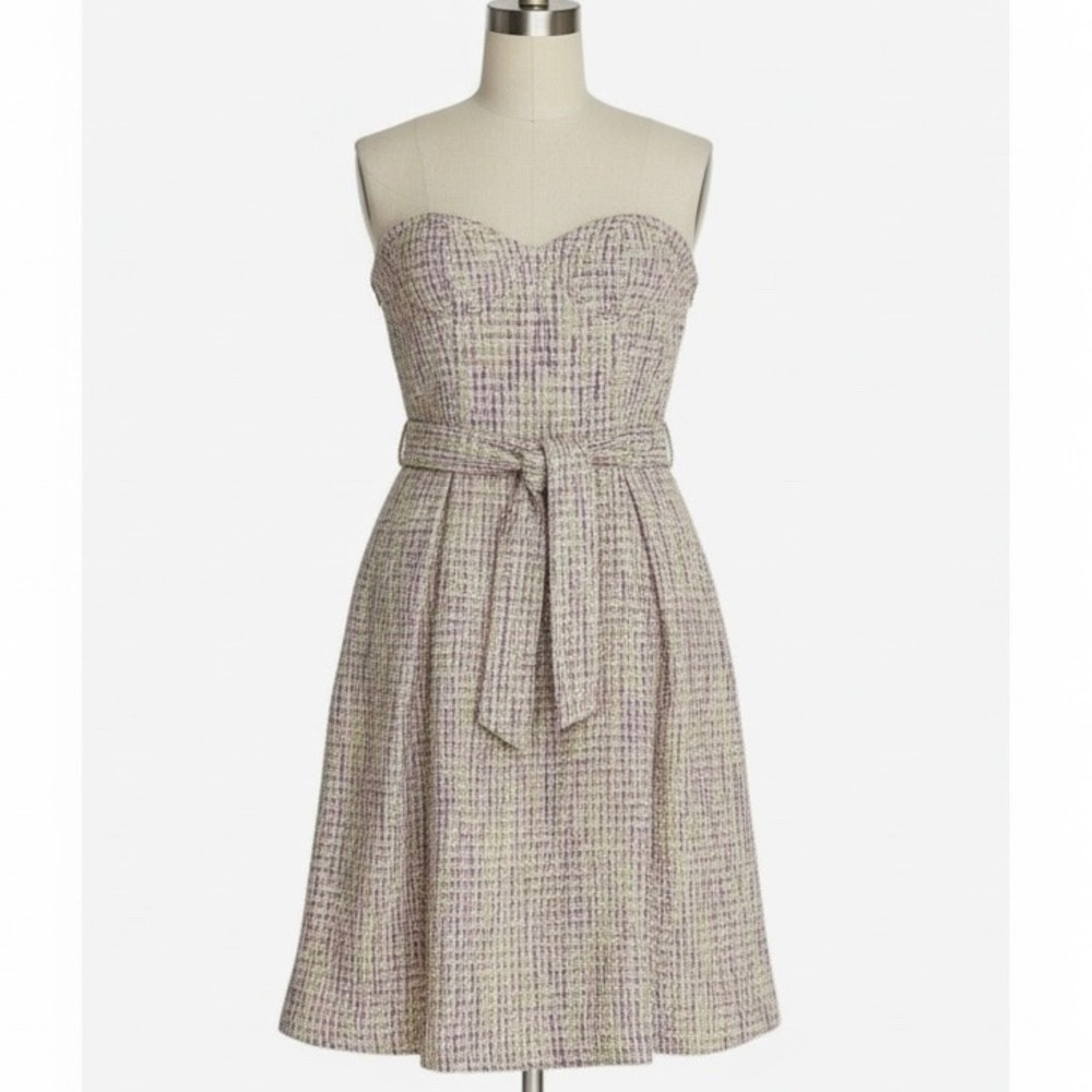 MOTF Strapless Tweed Dress Small Bustier Top Belted‎ Pastel Chic
